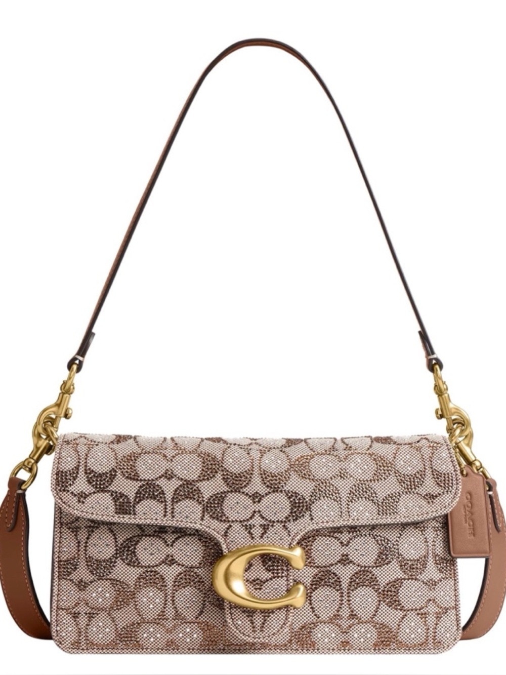 COACH Tabby Shoulder Bag 26 In CRYSTAL Signature Jacquard, Bronze/ Mushroom - Picture 12 of 15